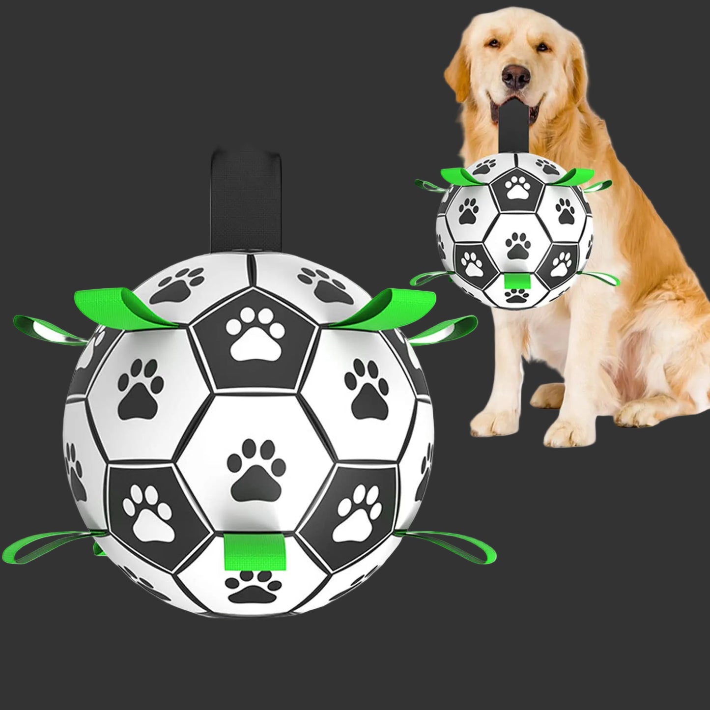Dog Soccer Ball Toys with Straps - 8 inch Large Herding Ball for Dogs Interactive Dog Toys for Tug of War Dog Tug Toy Birthday Gifts Dog Water Toy World Cup Sturdy Dog Balls for Medium Large Dogs