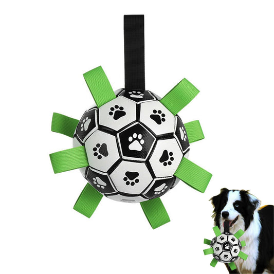 Petokix Dog Soccer Ball Toy with Straps Herding for DogsInteractive Game Dog Chewie ToysJolly Chaser Chew Pets Supreball with TagsHandle Tetherball Stimulation Large Doggie (Black M-7.5inch)