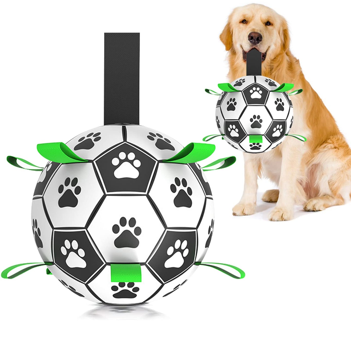 Dog Soccer Ball Toys with Straps - 8 inch Large Herding Ball for Dogs Interactive Dog Toys for Tug of War Dog Tug Toy Birthday Gifts Dog Water Toy World Cup Sturdy Dog Balls for Medium Large Dogs