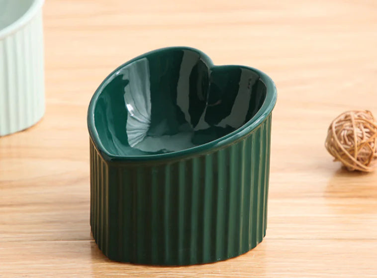 Raised Ceramic Pet Bowl with Slanted Design for Cats