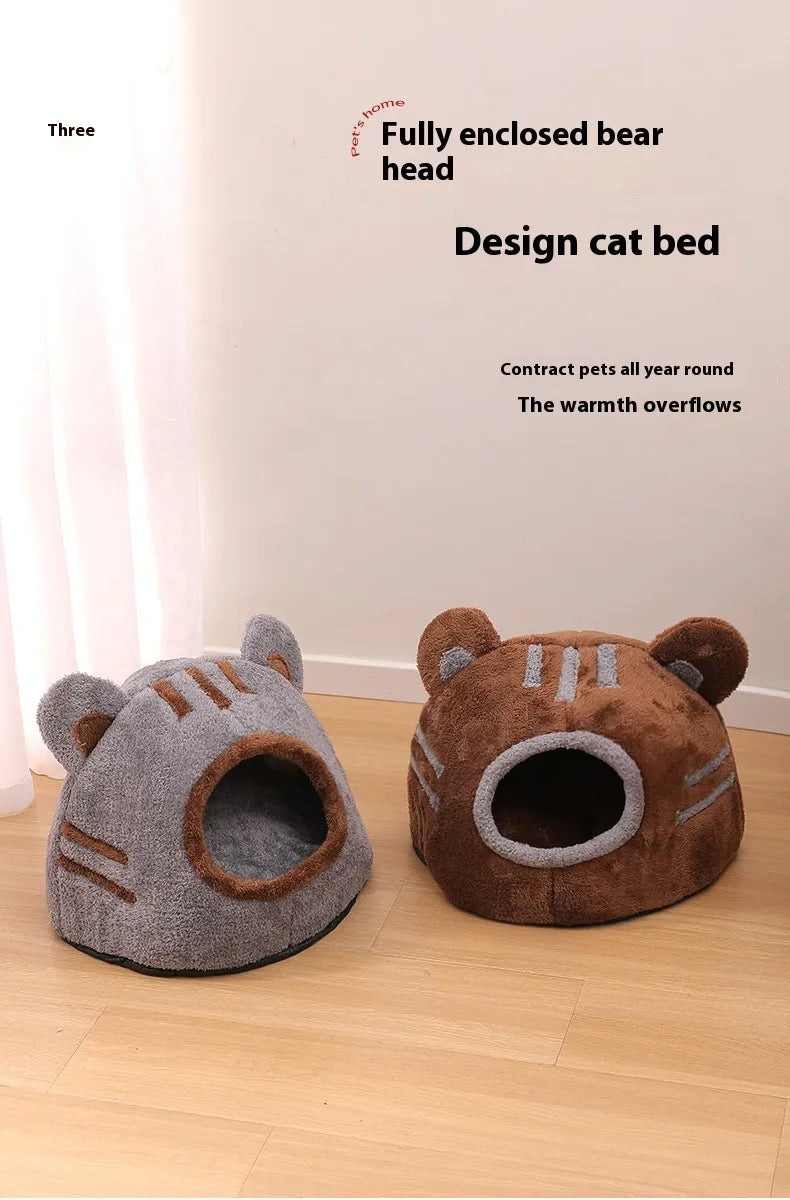 Semi-Closed Bear Head Cat Nest Bed.